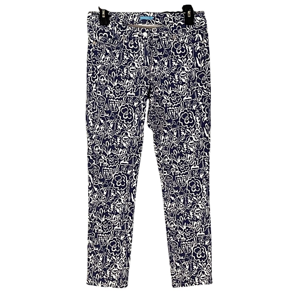 J.McLaughlin Lexi Jeans Womens 2 Navy White Floral Print Slim Straight Crop Pant